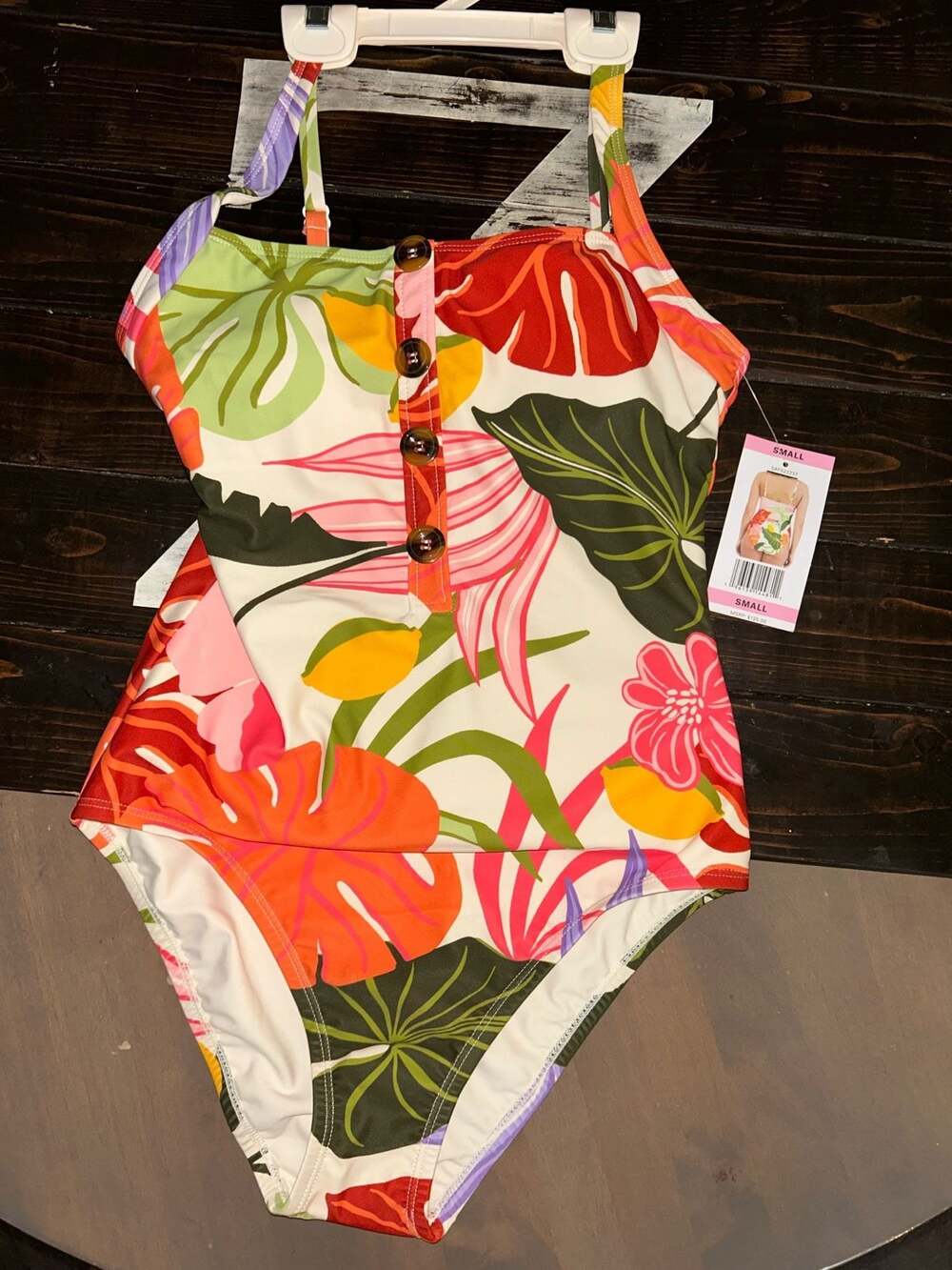 Social Standard by Sanctuary Tropical Print Button Front One Piece Swimsuit